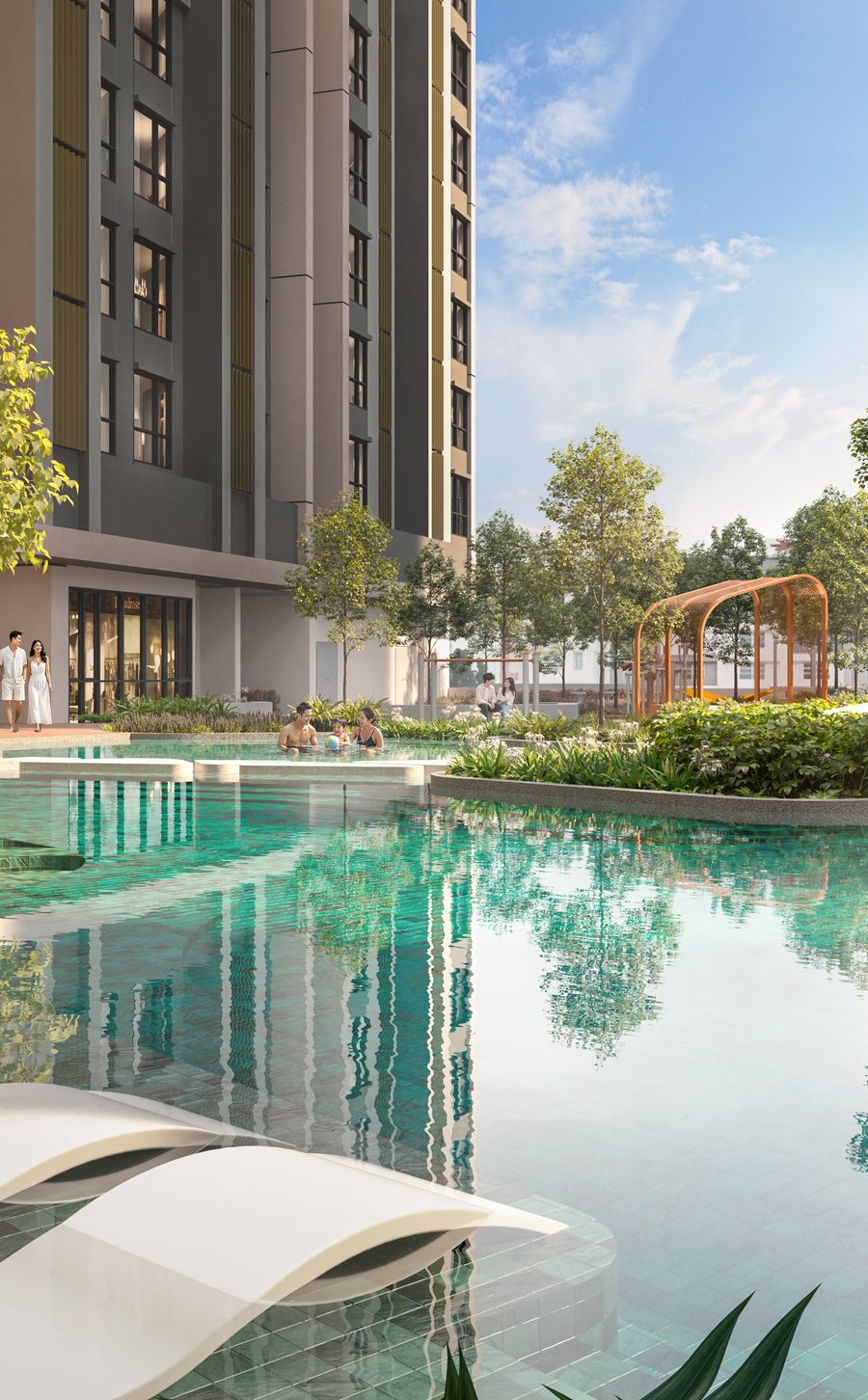 The leisure pool on Level 7 by day. Artist's impression.